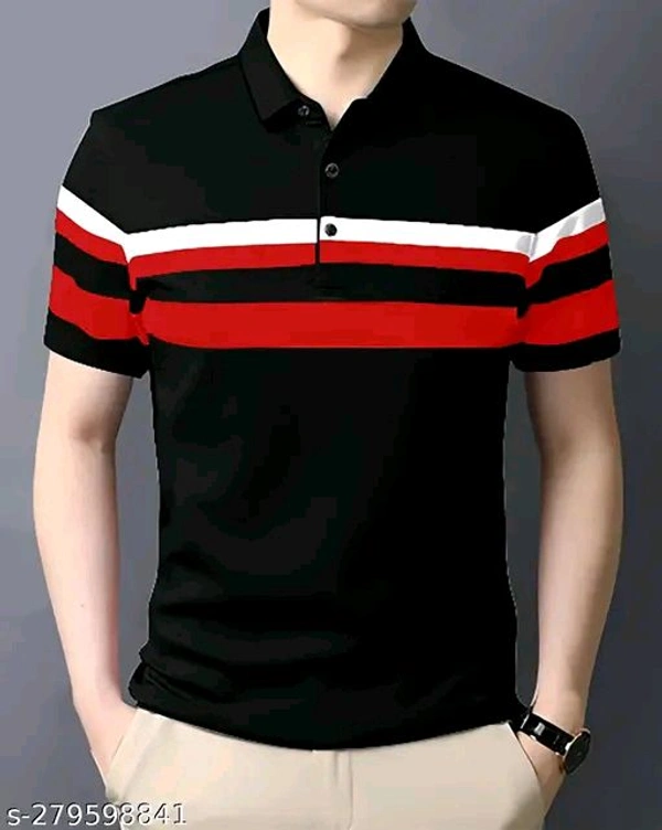 Full Collar Half Slave Polo T-shirt (SKU-0032)  - L, Black