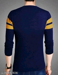 Horizontal Stripes Round T-shirt (SKU:0170)  - Navy Blue, M