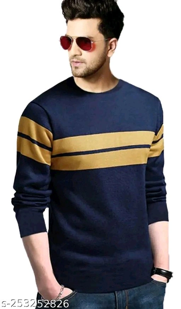 Horizontal Stripes Round T-shirt (SKU:0170)  - Navy Blue, Xlll