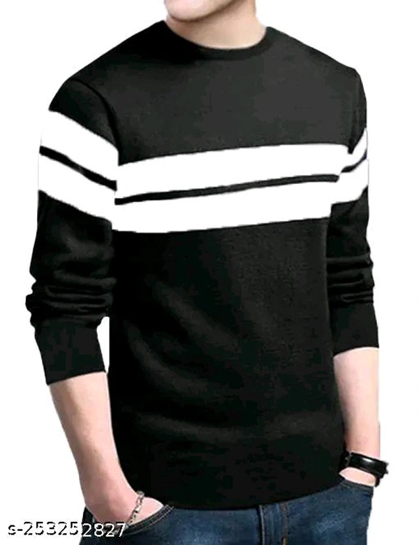Horizontal Stripes Round T-shirt (SKU:0170)  - Black, M