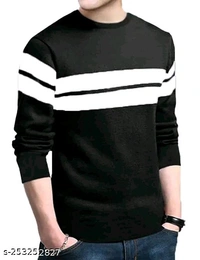 Horizontal Stripes Round T-shirt (SKU:0170)  - Black, Xll