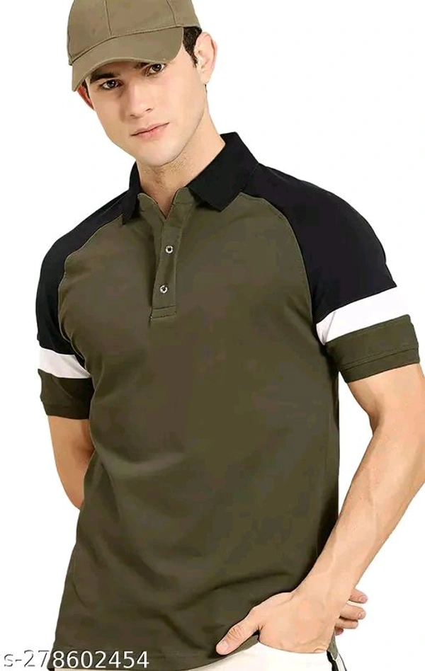  Men's Colorblocked Regular Olive Tshirts (SKU:0190)  - olive, L