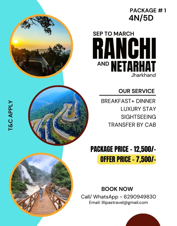 RANCHI + NETARHAT TOUR PACKAGE - 5 DAYS