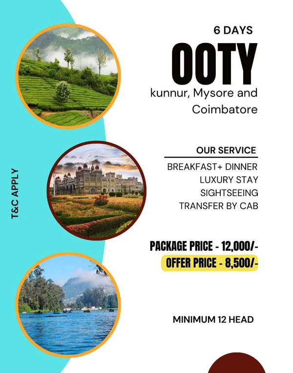 OOTY TOUR - 6 DAYS 