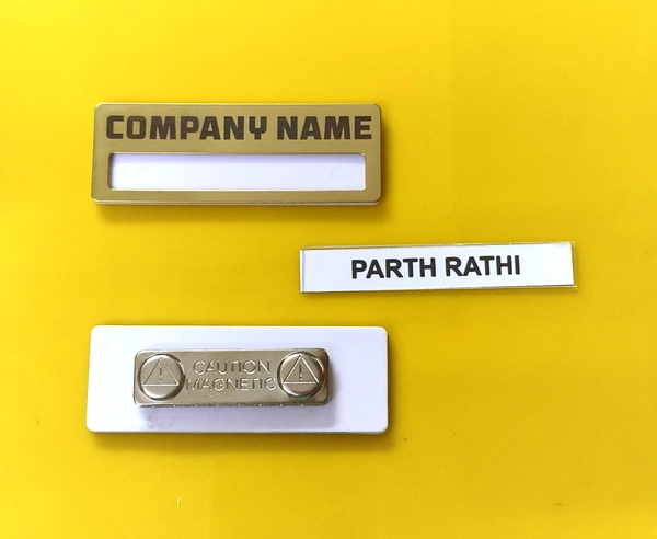 Reusable S S Metal Golden Badge Order Online India
 - 70x25 mm