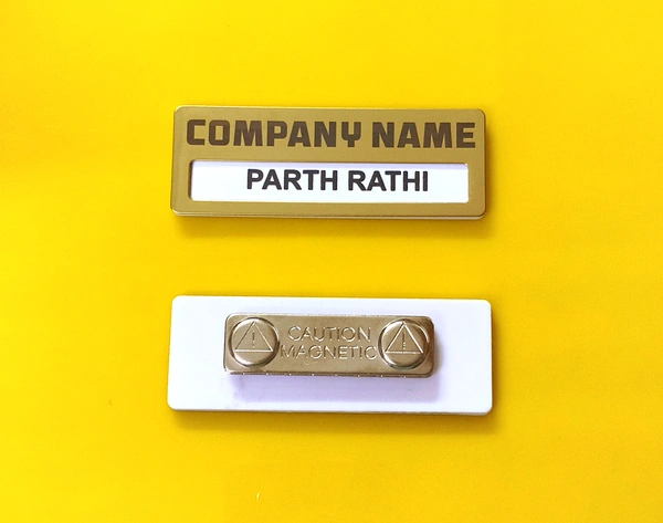 Reusable S S Metal Golden Badge Order Online India
 - 70x25 mm