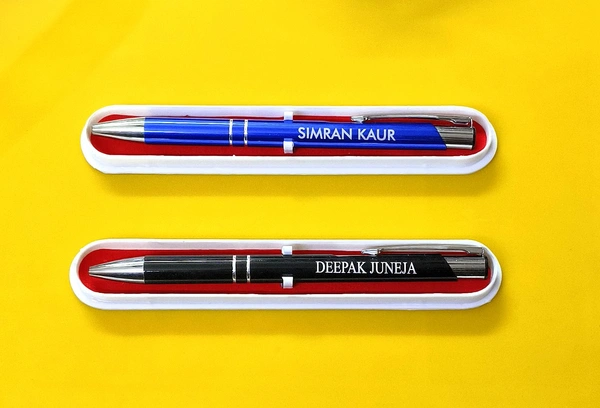 Custmized Name Printed Ball Pen Set of 2 (Ink Colour - Blue) - Black / Blue, Standard