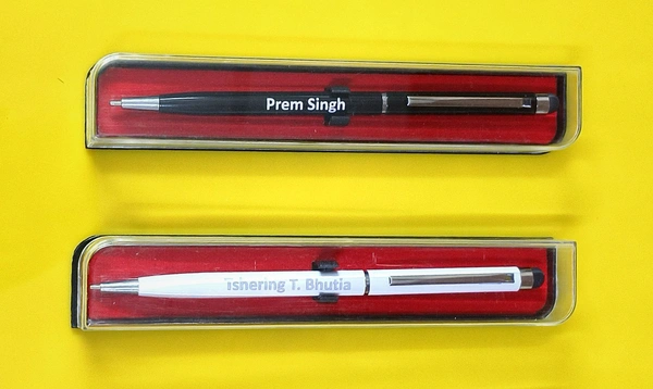 Custmized Name Printed Ball Pen Set of 2 (Ink Colour - Blue) - Black / White, Standard