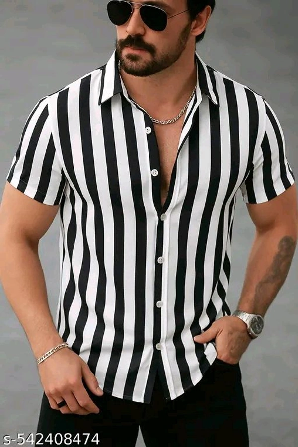 Men Regular Fit Strip Shirt Casual - White, S. M. L. Xl
