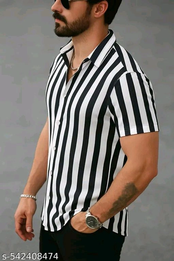 Men Regular Fit Strip Shirt Casual - White, S. M. L. Xl