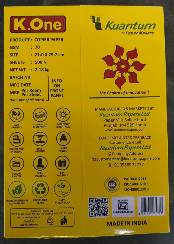 K-One A4 Size paper for 70 GSM 1 Rim(500 Sheets)