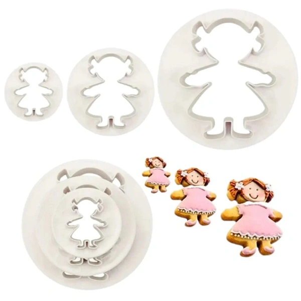 3 Pcs Little Girl Plunger Cutter Set – Fondant, Cookie & Biscuit Moulds for Baking