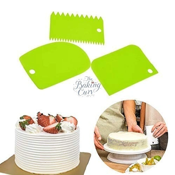 The Baking Curv 3-Piece Cake Scraper Set with Dough Cutter – Icing Smoother Tools for Cream, Ganache & Baking Prep