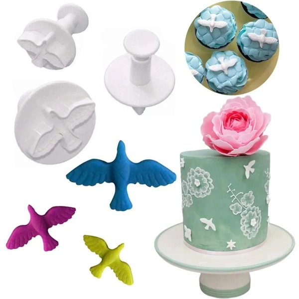 3 Pcs Dove Bird Plunger Cutter Cookie Biscuit Fondant Cutter 
