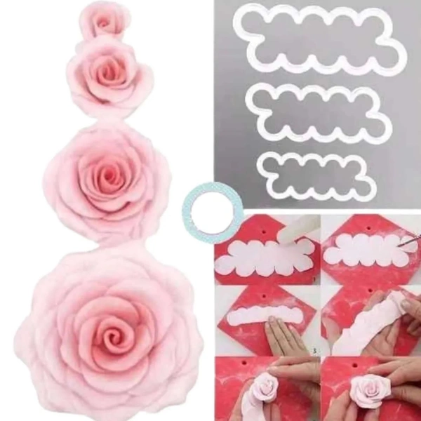 3 Pcs Rose Fondant Biscuit Cookie Plunger Cutter 