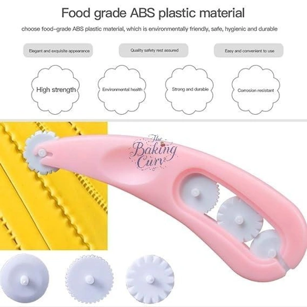The Baking Curv 3pcs Fondant Cutter & Embosser,4 Interchangeable Wheels