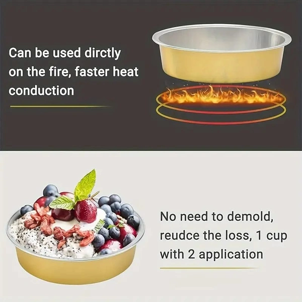 Beta Round Foil Bake & Serve with Lid – Oven-Safe, Disposable, With Dome Lid | The Baking Curv - Golden, Pack Of 50