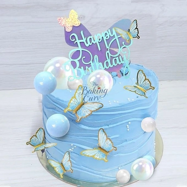 The Baking Curv Pastel Blue Butterfly Cake Toppers – Pack of 10 Elegant Decorative Butterflies | Cake Decoration 