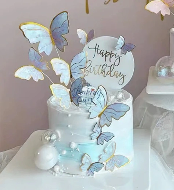 The Baking Curv Pastel Blue Butterfly Cake Toppers – Pack of 10 Elegant Decorative Butterflies | Cake Decoration 