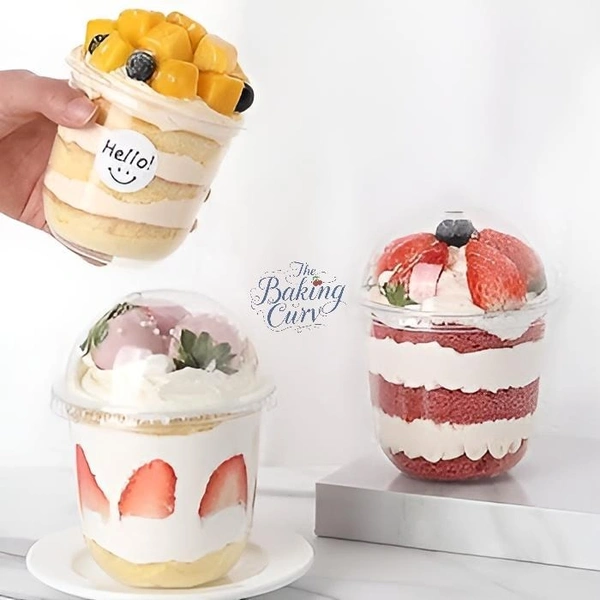 The Baking Curv Clear Plastic Dessert Cups with Lids – Mousse, Parfait & Pudding Containers for Parties & Events - Pack of 10