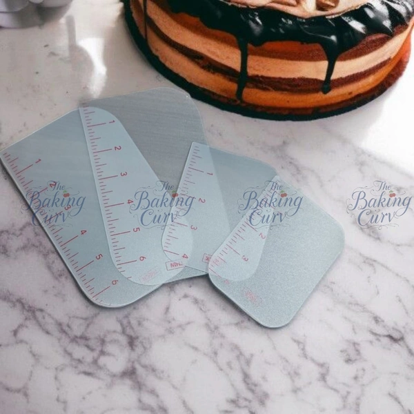 The Baking Curv Flexible Scraper Set of 4-Piece Dough & Cream Spatula Set for Cake Decorating, Mixing & Baking Prep