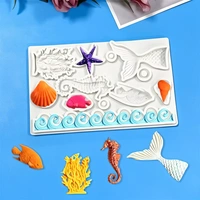 The Baking Curv Fondant Mold, 3D Ocean Animal Silicone Mermaid Mold, Seahorse, Seaweed, Shell, Decorative, Silicone Molding