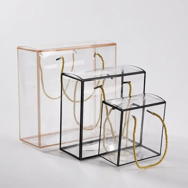 The Baking Curv Transparent 8x8 PVC Hamper Boxes with Handle – Square Gift Packaging Boxes for Hampers & Return Gifts - Pack of 5