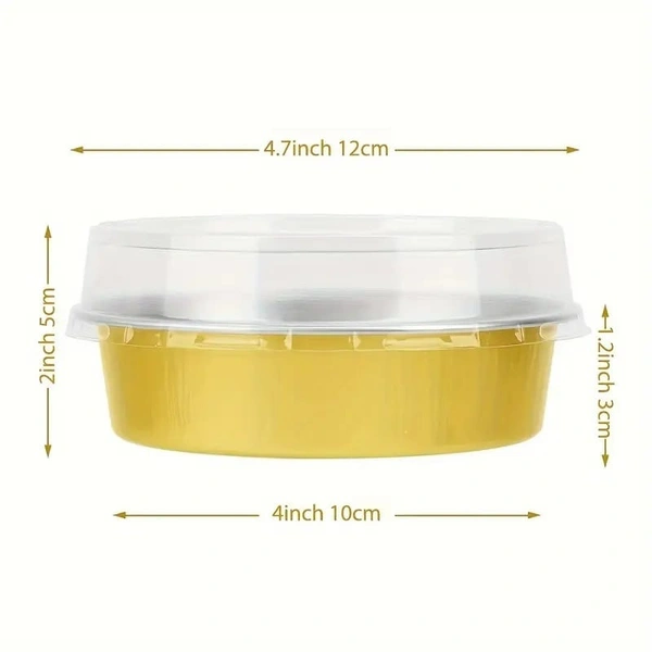 Beta Round Foil Bake & Serve with Lid – Oven-Safe, Disposable, With Dome Lid | The Baking Curv - Golden, Pack Of 50