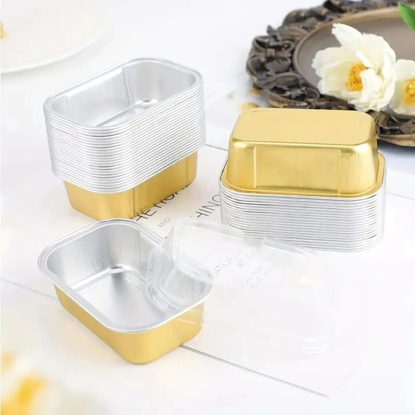  Rectangular 2x3" Foil Bake and Serve Containers with Lids for Cupcakes - Pack Of 5