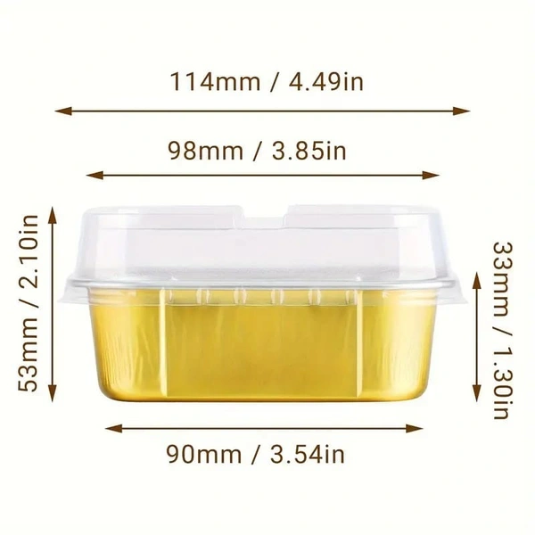  Rectangular 2x3" Foil Bake and Serve Containers with Lids for Cupcakes - Pack Of 5