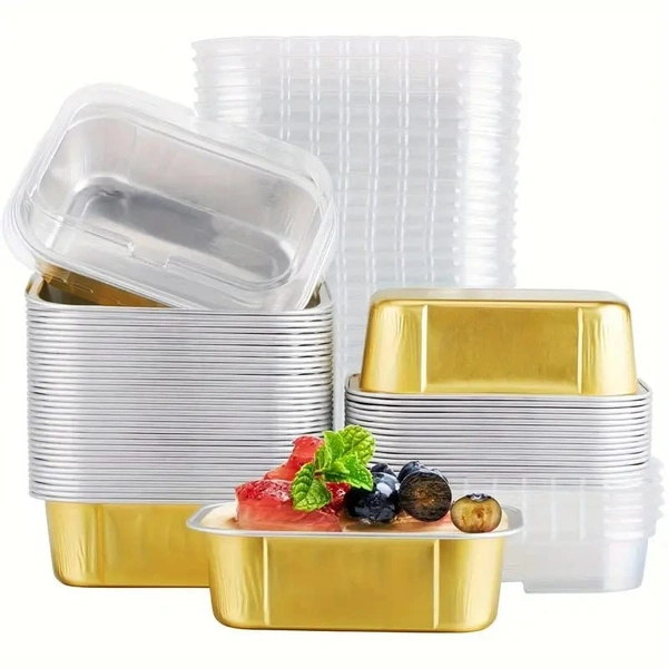  Rectangular 2x3" Foil Bake and Serve Containers with Lids for Cupcakes - Pack Of 5