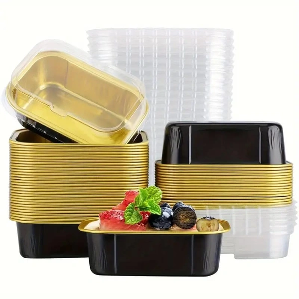  Rectangular 2x3" Foil Bake and Serve Containers with Lids for Cupcakes - Pack Of 5