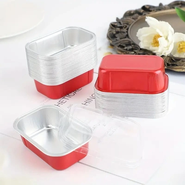  Rectangular 2x3" Foil Bake and Serve Containers with Lids for Cupcakes - Pack Of 5