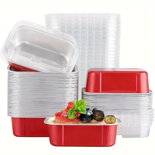  Rectangular 2x3" Foil Bake and Serve Containers with Lids for Cupcakes - Pack Of 5