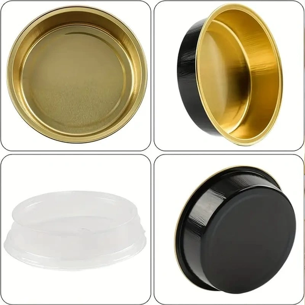 Beta Round Foil Bake & Serve with Lid – Oven-Safe, Disposable, With Dome Lid | The Baking Curv - Golden, Pack Of 50