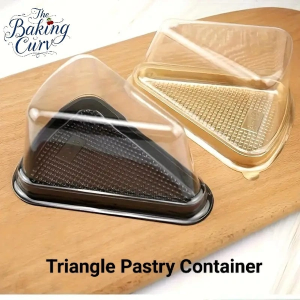 The Baking Curv Triangle Pastry Container | Clear Hinged Plastic Clamshell for Cake or Pie Slices - Golden, Pack Of 10