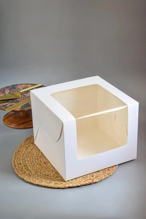 The Baking Curv Tall Cake Box 10x10x8 Inches with L-Shape Window – Elegant Window Box for Small Tier & Fondant Cakes - 10x10x8