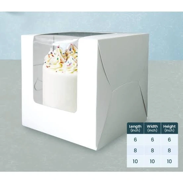 The Baking Curv Tall Cake Box 10x10x8 Inches with L-Shape Window – Elegant Window Box for Small Tier & Fondant Cakes - 10x10x8