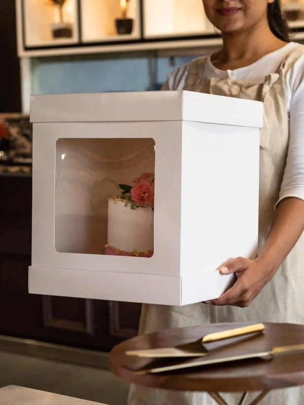 The Baking Curv 12 Inch Tall Cake Box with Window – Premium Display Box for Tiered & Fondant Cakes - 12 Inch, White