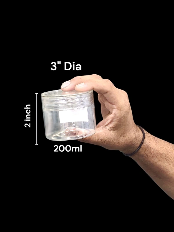 The Baking Curv Transparent Pet Jar 3" Dia 2 inch height (200ml) Gudiya Jar 