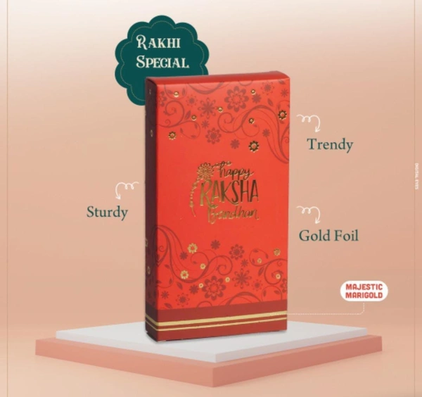 The Baking Curv Rakhi Special Bar Box in Marigold Red Color