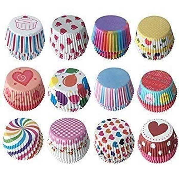 The Baking Curv 9cm Greaseproof Muffins Round Paper Cups Cake Microwave or Oven Tray Safe (Multicolored) - Pack of 100 
