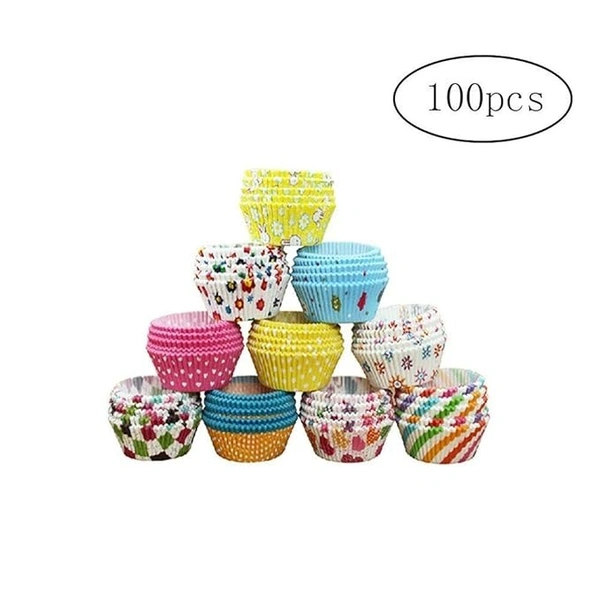 The Baking Curv 9cm Greaseproof Muffins Round Paper Cups Cake Microwave or Oven Tray Safe (Multicolored) - Pack of 100  - No -9, Assorted