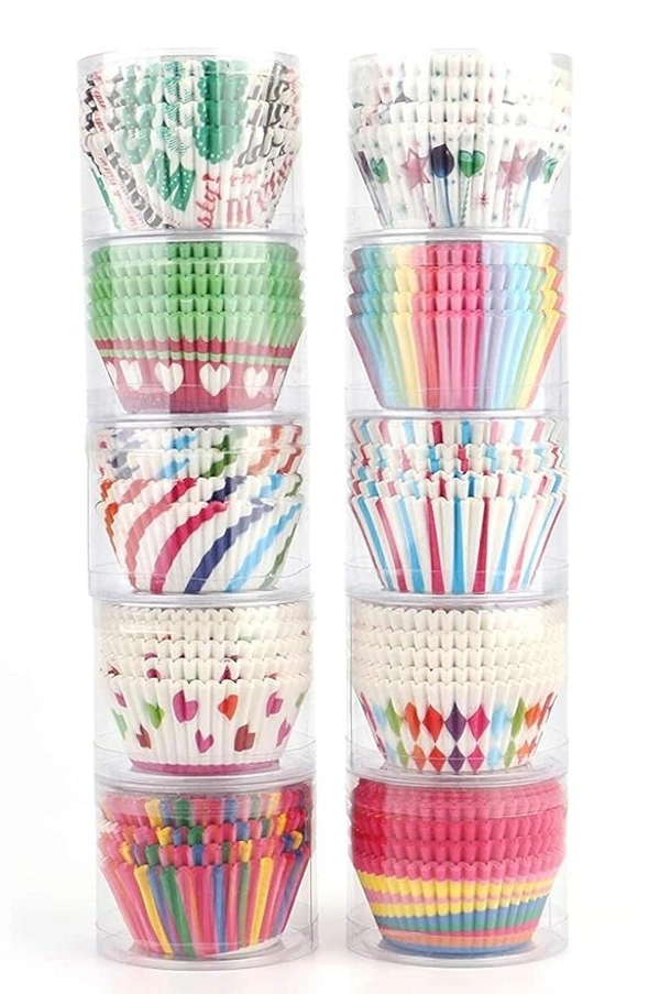 The Baking Curv 9cm Greaseproof Muffins Round Paper Cups Cake Microwave or Oven Tray Safe (Multicolored) - Pack of 100  - No -9, Assorted