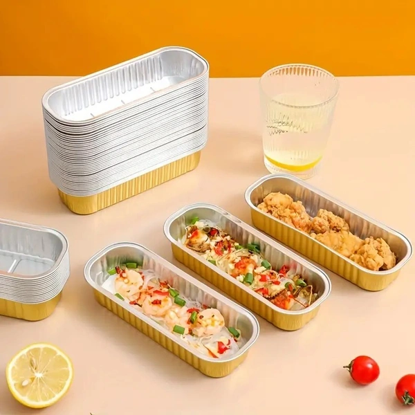 Rectangle Foil Limo Bake & Serve with Lid – Oven-Safe, Disposable Baking Tray with Dome Lid | The Baking Curv - Pack Of 10, Golden