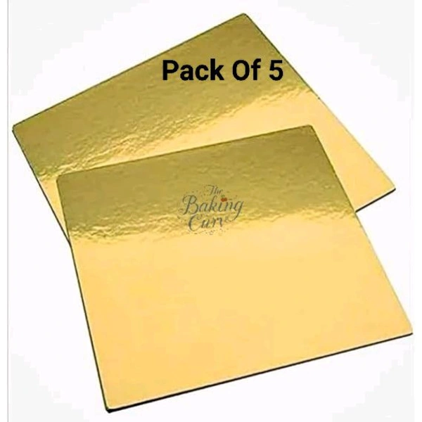 The Baking Curv Reusable Square MDF Cake Base – Ideal for Professional Cake Presentation (Pack Of 5)  - Golden, 12 Inch