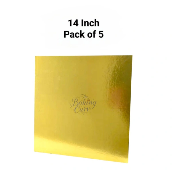 The Baking Curv Reusable Square MDF Cake Base 14x14 –Ideal for Professional Cake Presentation (Pack Of 5) - Golden, 14 Inch