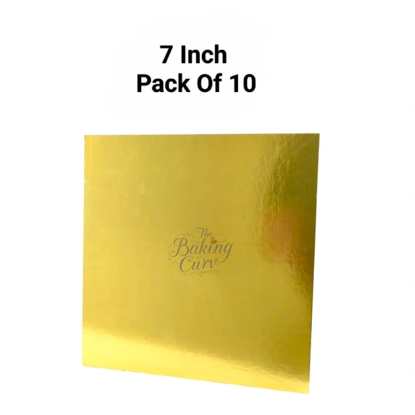 The Baking Curv Reusable Square MDF Cake Base 7x7 – Ideal for Professional Cake Presentation (Pack Of 10)  - Golden, 7 Inch