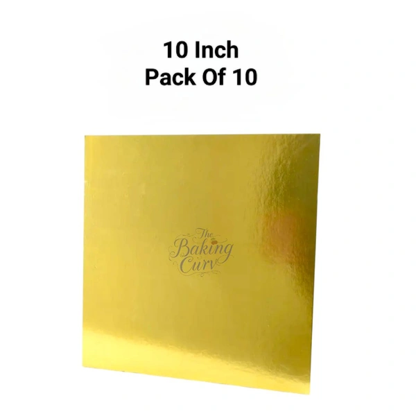 The Baking Curv Reusable Square MDF Cake Base 10x10 – Ideal for Professional Cake Presentation (Pack Of 10)  - Golden, 10 Inch