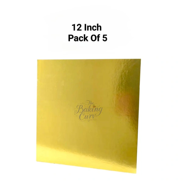 The Baking Curv Reusable Square MDF Cake Base 12x12 – Ideal for Professional Cake Presentation (Pack Of 5)  - Golden, 12 Inch
